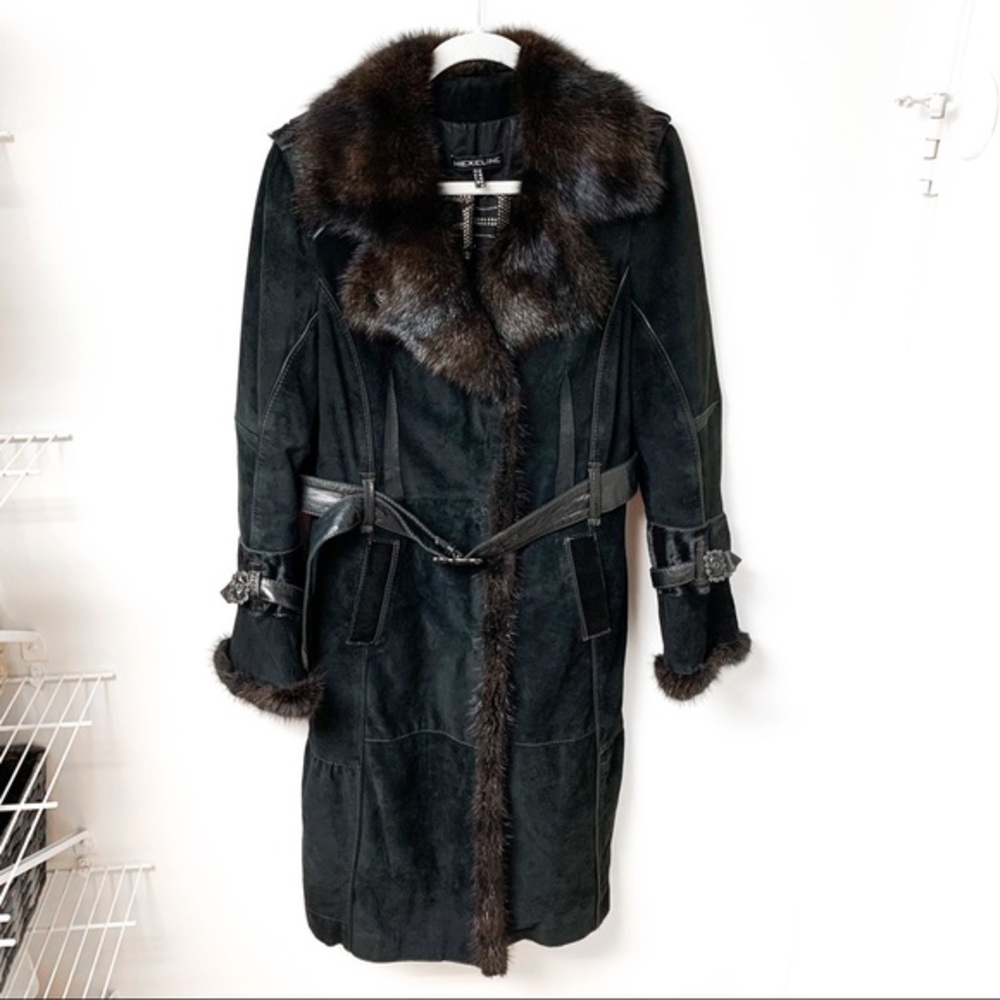 Hexeline Leather Fur Trim‎ Coat Size 12